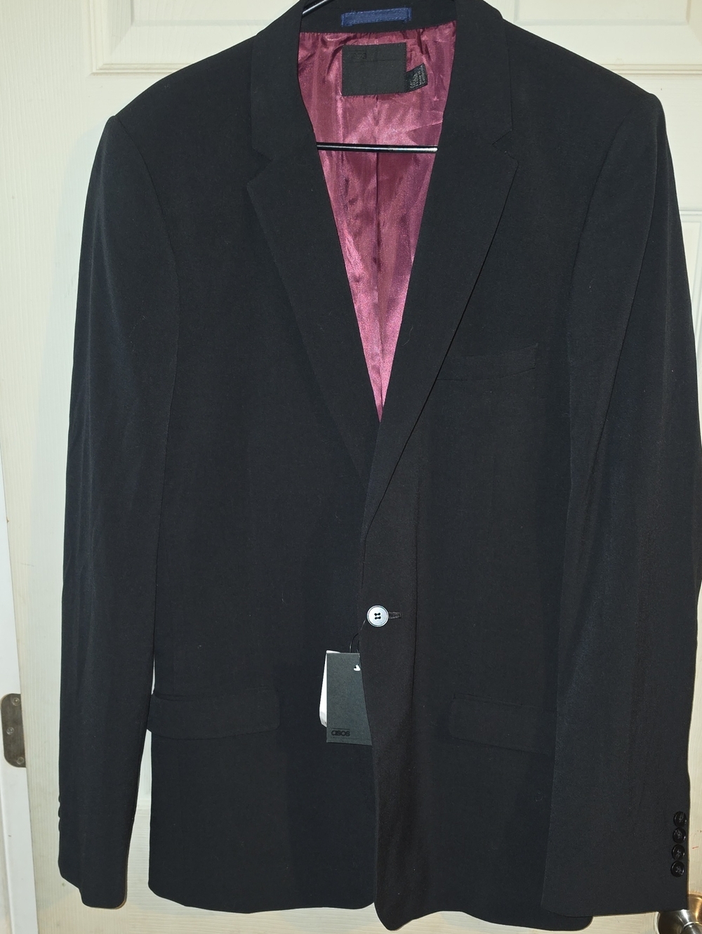 ASOS Black Men's Single-Breasted Blazer with Burgundy Lining